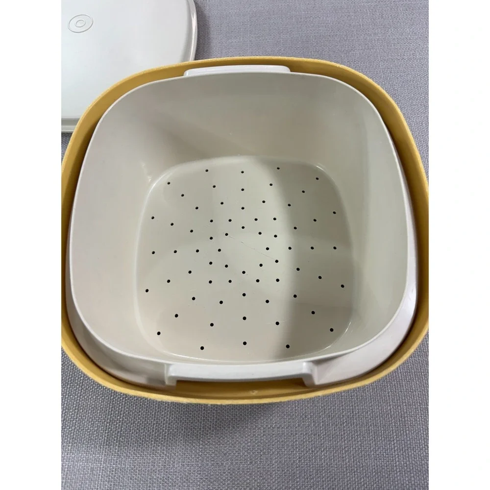 Vintage Tupperware Large Vegetable Steamer Cooker 3 Piece Mustard